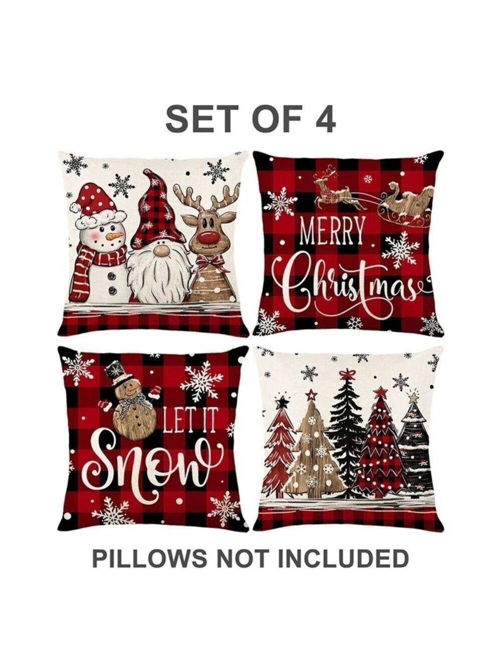 Festive Holiday Throw Pillow Covers Set of 4 New